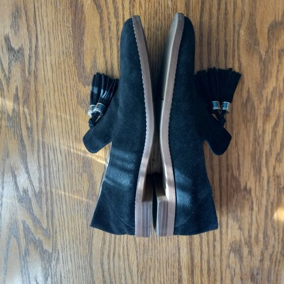 Black Suede Tassel Loafers Size 7 Classic Old Money Academia 90s Preppy Capsule - Picture 3 of 16